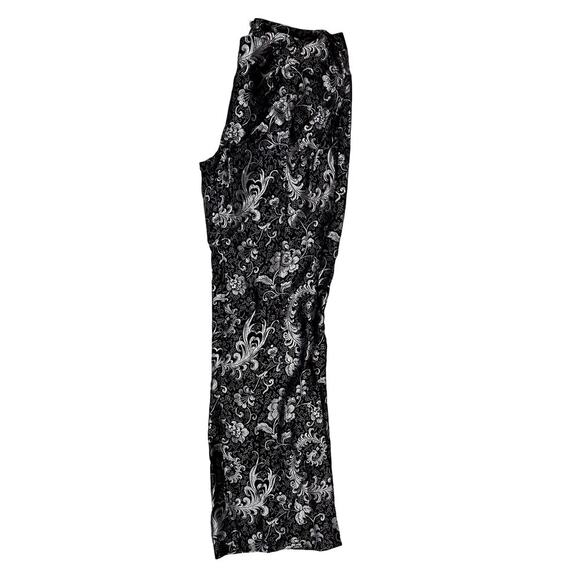 Vtg Willi Smith Pants Black Silver Damask Floral Boot Cut Zip Back Flat Front 8 - Picture 2 of 5